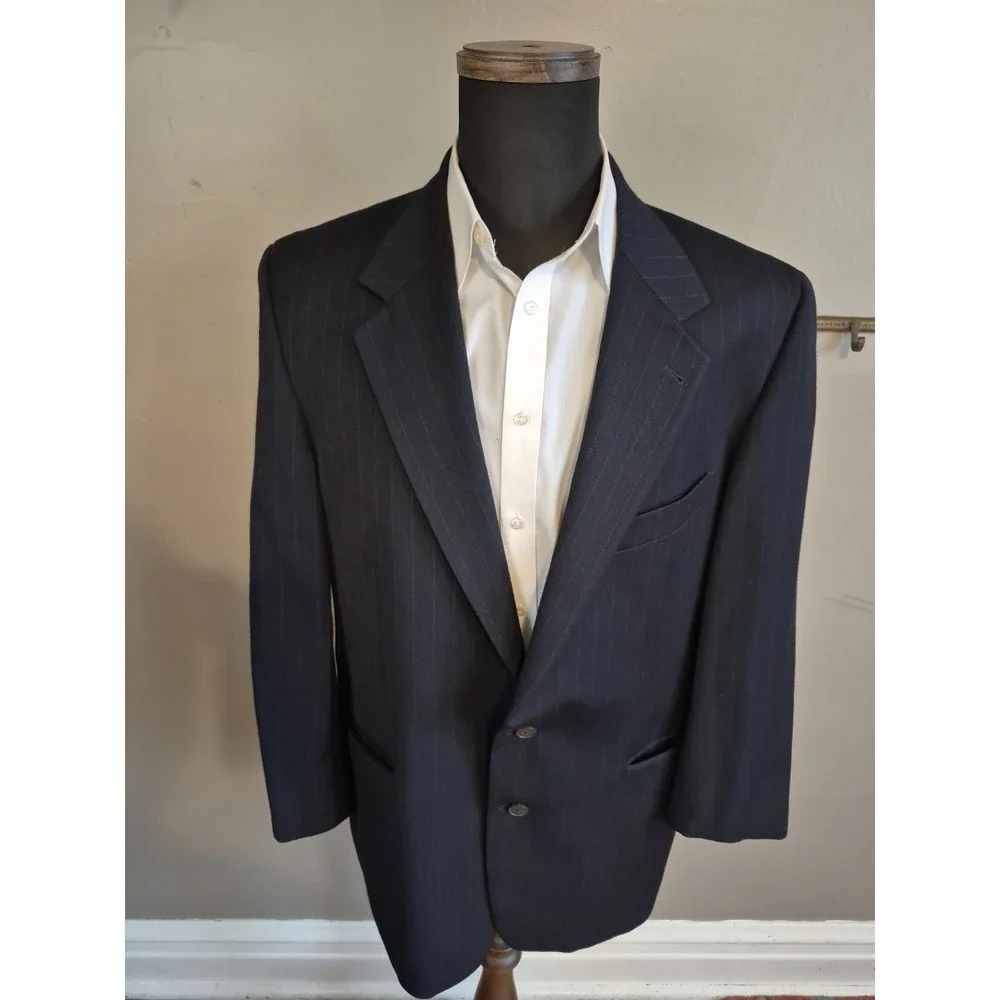 Joseph Abboud Mens Wool Sports Coat 42R Dark Navy USA 2 Button Pinstripe X601
